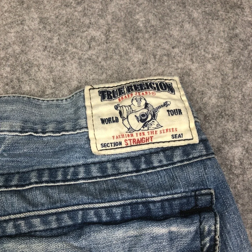 True Religion Jeans Ricky Straight Size 38 Blue Flap Pockets Y2K